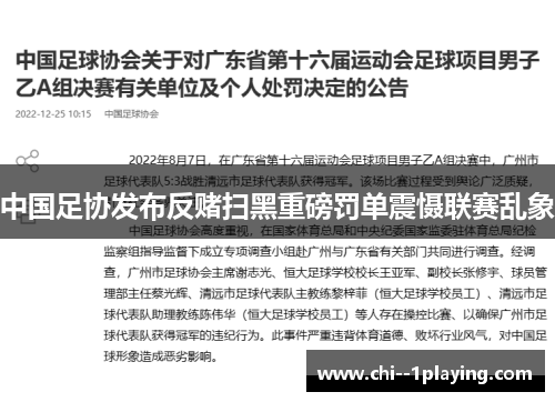 中国足协发布反赌扫黑重磅罚单震慑联赛乱象